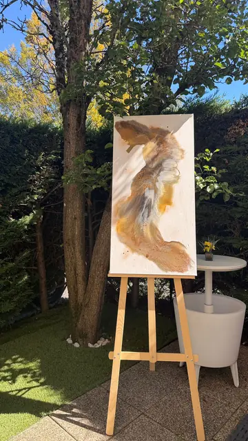 Tableau en résine fluide dans des tons ambrés, grand format