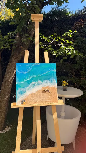 Tableau en résine, vagues et plage, 40 x 40 cm, vue 3