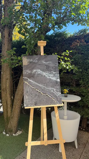 Tableau en résine, vagues noires et feuille d'or, 70 x 50 cm, vue 2