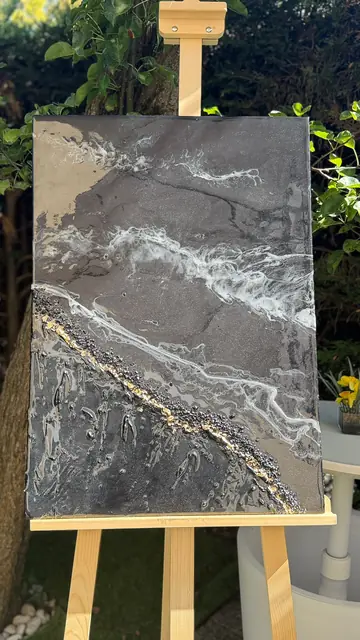 Tableau en résine, vagues noires et feuille d'or, 70 x 50 cm, vue 4