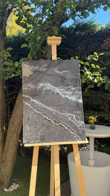 Tableau en résine, vagues noires et feuille d'or, 70 x 50 cm, vue 5